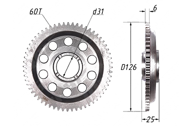 Шестерня муфты обгонной 170MM (жид. охл.) DOHC (CBB250) 60Т